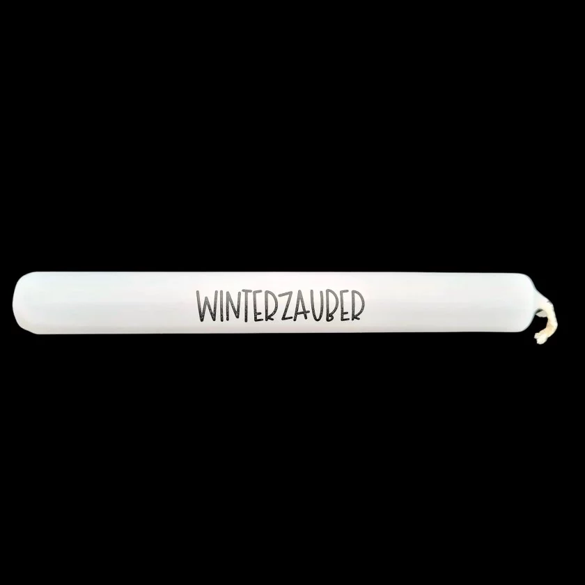 Weiße Kerze mit Aufdruck Winterzauber Weiße Kerze mit Aufdruck Winterzauber